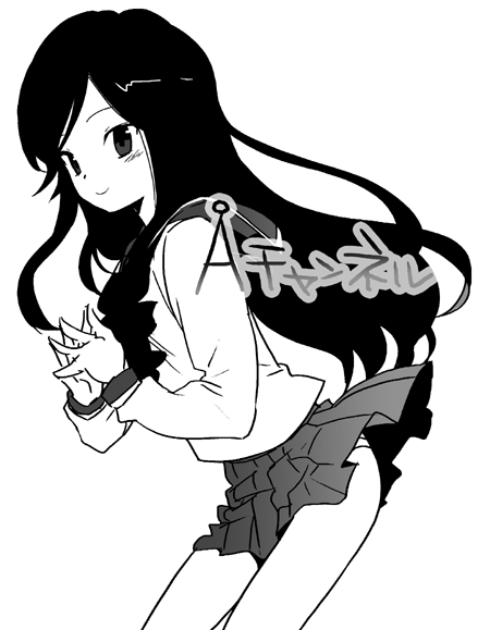 a_channel greyscale kuroda_bb monochrome nishi_yuuko official_art school_uniform serafuku solo