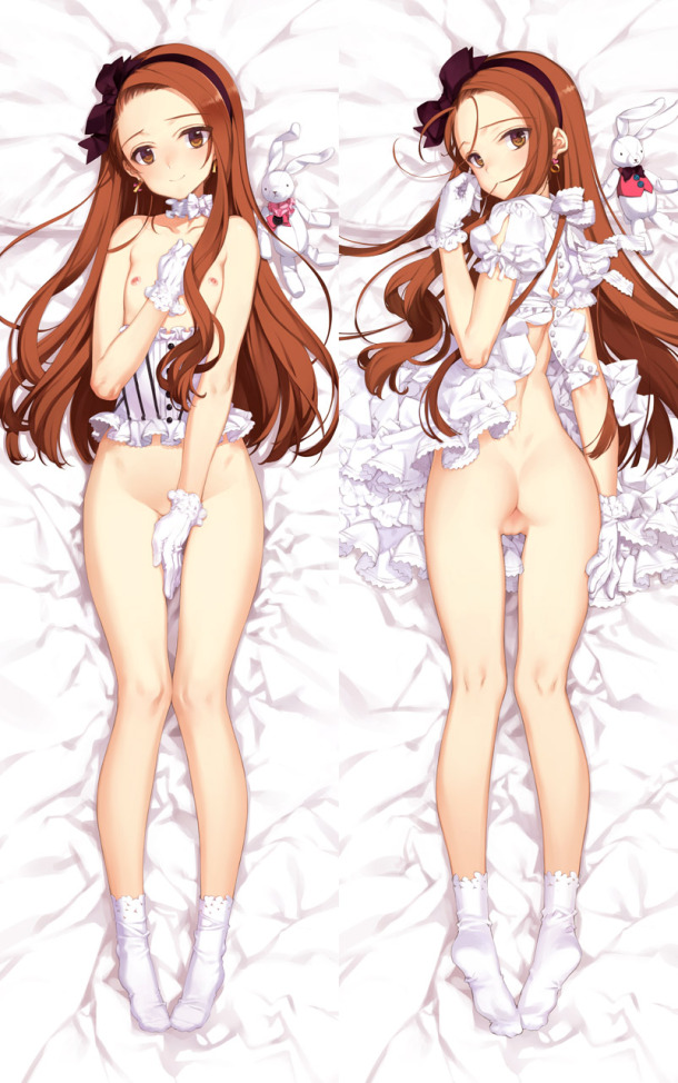 ass breasts brown_eyes brown_hair bunny dakimakura hair_ribbon idolmaster idolmaster_(classic) long_hair minase_iori nipples ooyari_ashito ribbon small_breasts socks thigh_gap