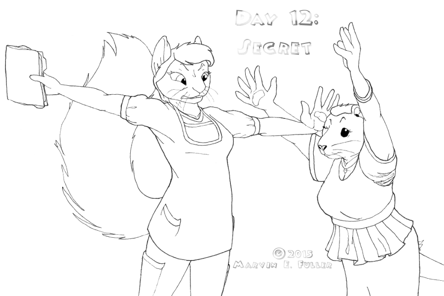 2015 5_fingers amethyst_du_sciur angry annoyed anthro beady_eyes belt big_breasts biped black_and_white breast_size_difference breasts bullying cleavage clothed clothing cybercorn_entropic dress duo english_text eyebrows eyelashes female folder frown fully_clothed hair hand_on_head handpaw holding_object huge_breasts humanoid_hands jewelry long_tail looking_at_another mammal medium_breasts monochrome necklace nutria_(rodent) one_eye_closed pants pawpads paws puffy_tail pushing raised_arm reaching rodent shirt short_dress short_hair short_sleeves simple_background size_difference snout squirrel standing text traditional_media_(artwork) whiskers white_background