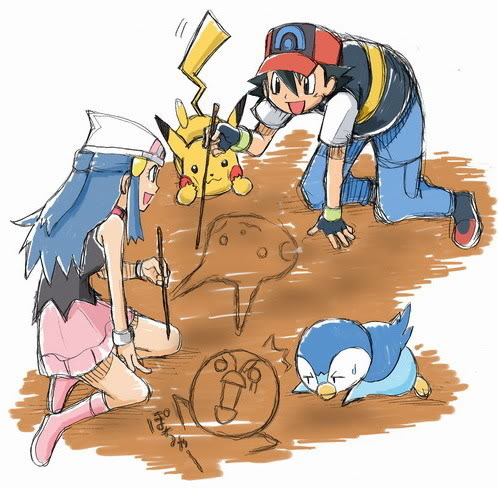 hikari_(pokemon) lowres nintendo pikachu piplup pokemon pokemon_(anime) satoshi_(pokemon) translated