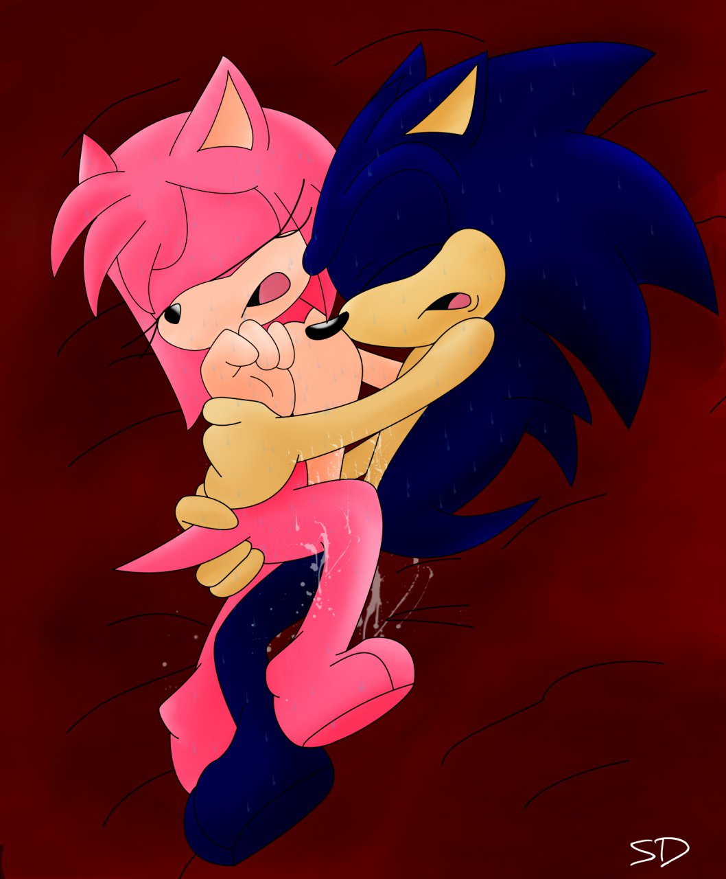 anthro blue_hair butt cum duo eyes_closed female hair hedgehog male mammal nude open_mouth orgasm penetration pink_hair sega sex sonic_(series) sonic_the_hedgehog straight