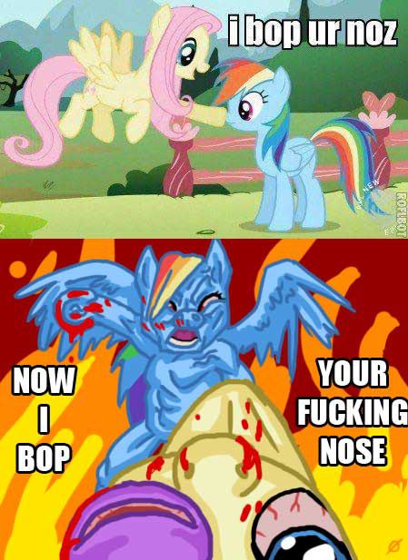 abuse angry blood equine female fire fluttershy_(mlp) friendship_is_magic horse my_little_pony pegasus pony rage rainbow_dash_(mlp) wings