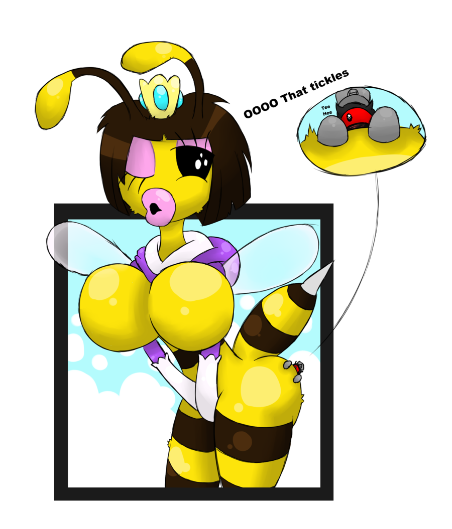alpha_channel arthropod bee big_breasts bottomless breasts clothed clothing cloud crown english_text female half-dressed huztar insect lips looking_at_viewer one_eye_closed plain_background stinger text transparent_background wings wink