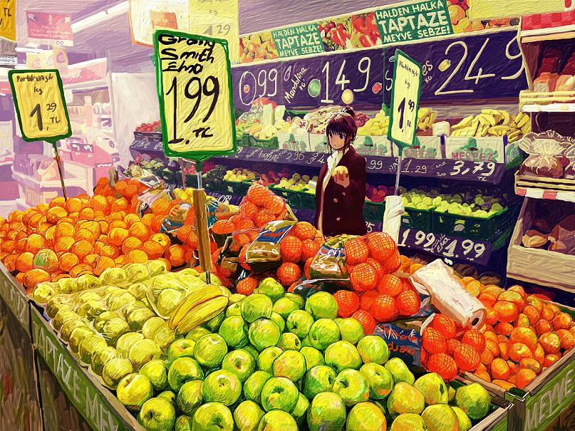 1girl apple banana bread food fruit holding mablex orange original shop shopping supermarket turkey_(country) turkish vegetable
