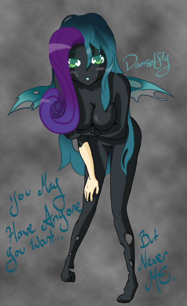 anthrofied big_breasts breasts changelin changeling female friendship_is_magic g green_eyes h_harlequin looking_at_viewer my_little_pony nude queen_chrysalis rarity_(mlp) solo text wings