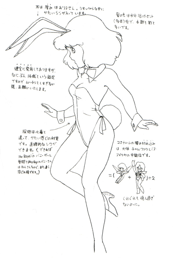80s animal_ears artist_request bare_legs bunny_ears bunnysuit daicon daicon_bunny_girl daicon_iv oldschool outline production_art solo text_focus translation_request