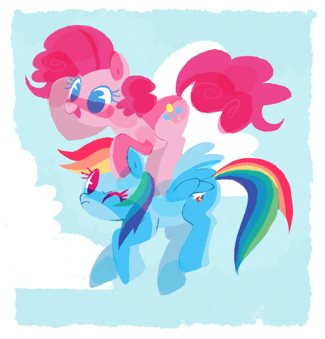 blue_eyes blue_fur blue_hair cenyo cloud clouds cutie_mark equine female feral flying friendship_is_magic fur green_hair hair horse in_air long_hair mammal multi-colored_hair my_little_pony one_eye_closed open_mouth orange_hair outside pegasus pink_eyes pink_fur pink_hair pinkie_pie_(mlp) pony rainbow_dash_(mlp) red_hair riding smile suspended_in_midair wings