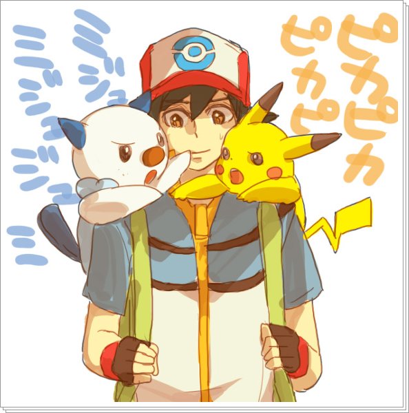 cap hat nintendo oshawott pikachu pokemon pokemon_(anime) satoshi_(pokemon)