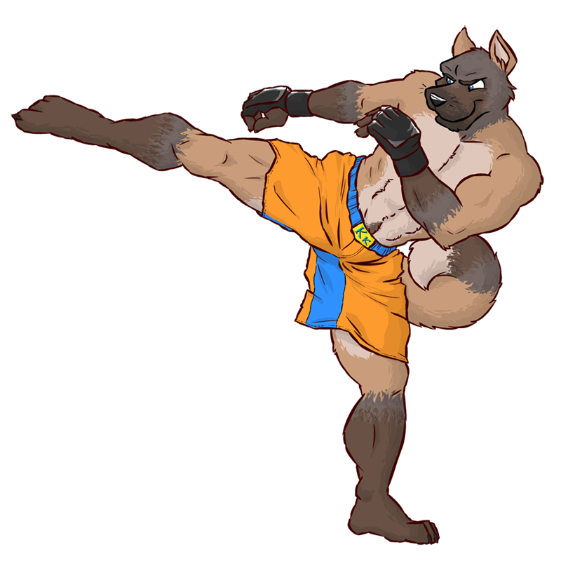 action_pose akita anthro biceps blue_eyes canine clothed clothing dog fight fingerless_gloves fur gloves gym_shorts half-dressed kick kickboxing leather male mammal muscles pecs pose shorts sofakinggood solo topless
