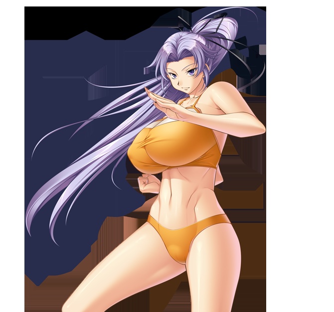 1girl aoi_nagisa_(artist) breasts fighting_stance kanade_naoi large_breasts midriff okaa-san_ga_ippai swimsuit