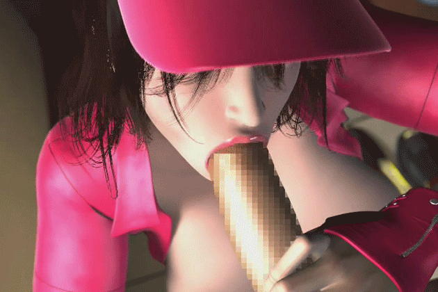 3d animated animated_gif breasts censored fellatio fingerless_gloves gloves hat huge_breasts oral penis pizza_takeout_obscenity rika_yagyu umemaro umemaro_3d