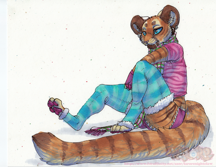 ambiguous_gender farorenightclaw feline legwear mammal panties scarf solo stockings tiger underwear