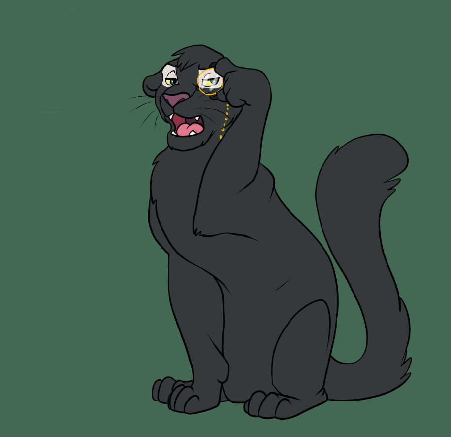 ambiguous_gender eyewear feline green_background green_eyes mammal monocle open_mouth panther plain_background solo teeth the_shadow_of_light tongue