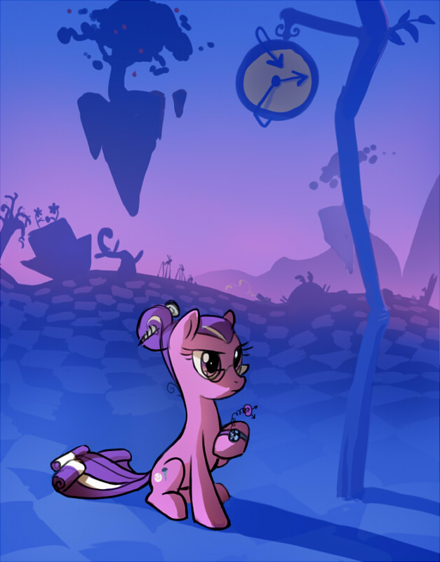 apple clock cutie_mark equine eyewear female feral friendship_is_magic fruit glasses hair horse mammal my_little_pony palestorm pony ponyville purple_eyes screw screw_loose_(mlp) screwball_(mlp) solo tree two_tone_hair watch