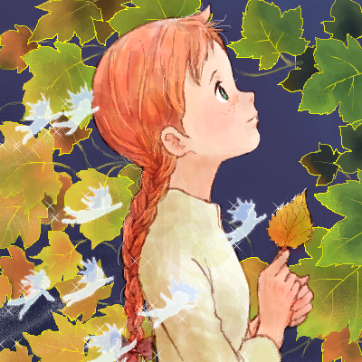 anne_of_green_gables anne_shirley braid freckles from_side green_eyes leaf long_hair looking_up lowres oekaki orange_hair profile sakai_yume solo world_masterpiece_theater