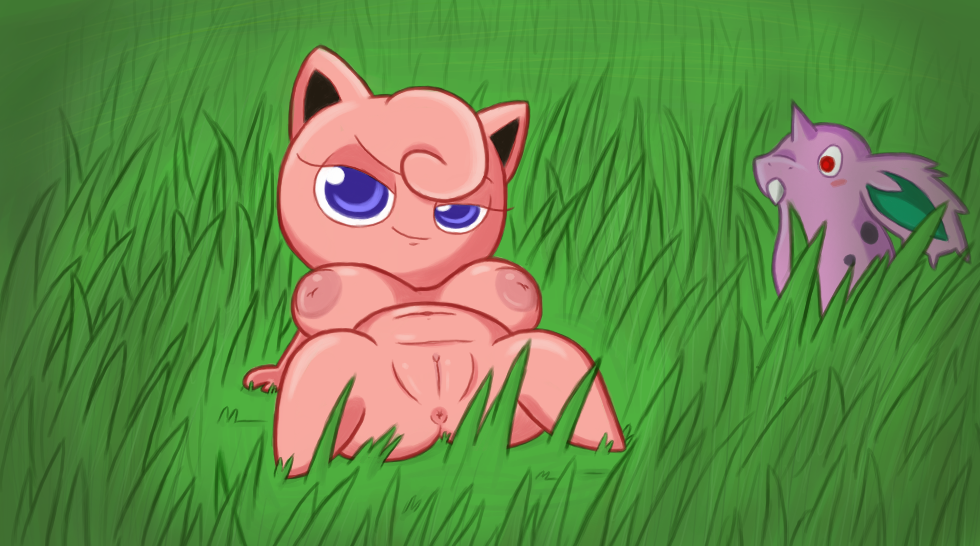 anthrofied anus big_breasts blue_eyes blush breasts chubby female grass hair_tuft inverted_nipples jigglypuff lying navel nidoran nintendo nipples nude on_back pok&#233;mon pok&eacute;mon puffy_nipples pussy seductive sitting spread_legs spreading timoteihiv video_games