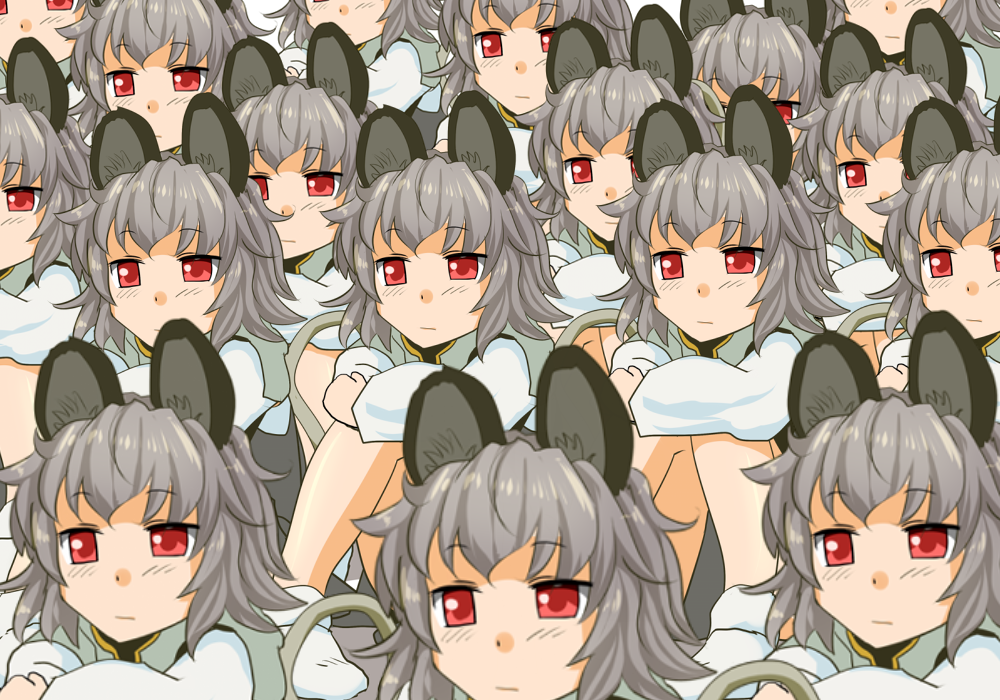 animal_ears clone crossed_arms grey_hair ishikkoro mouse_ears mouse_tail nazrin recurring_image red_eyes short_hair sitting socks solo tail touhou