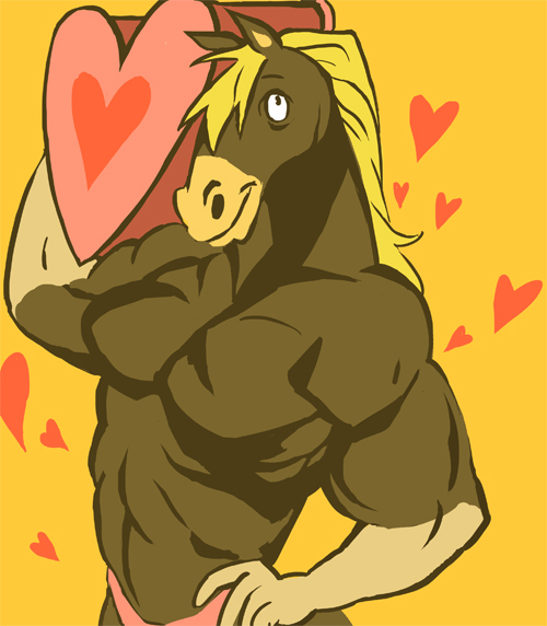 abs anthro biceps blonde_hair brown_fur clothed clothing equine fur gingertail grin hair half-dressed horse male mammal muscles pecs pose smile solo speedo swimsuit thong topless underwear
