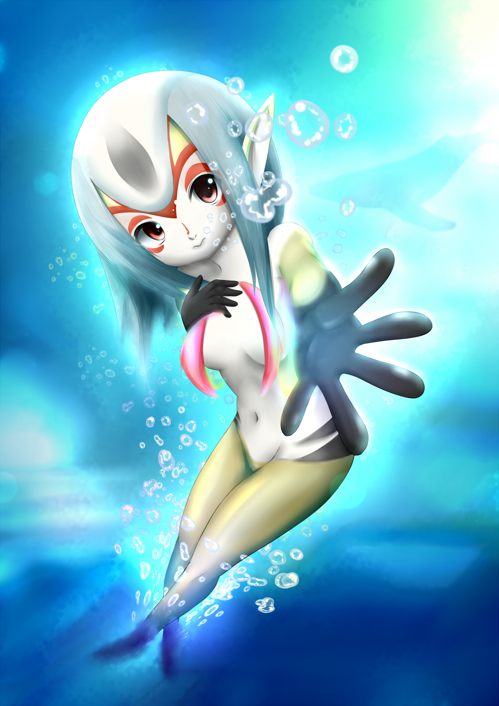 blue_submarine_no_6 bubble bubbles goes32 highres monster_girl mutio pointy_ears red_eyes underwater