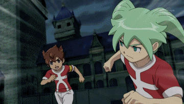 2boys animated animated_gif brown_hair extreme_rabbit fei_rune green_hair hissatsu_techniques inazuma_eleven inazuma_eleven_(series) inazuma_eleven_go lowres male male_focus male_only matsukaze_tenma multiple_boys soccer_uniform sportswear
