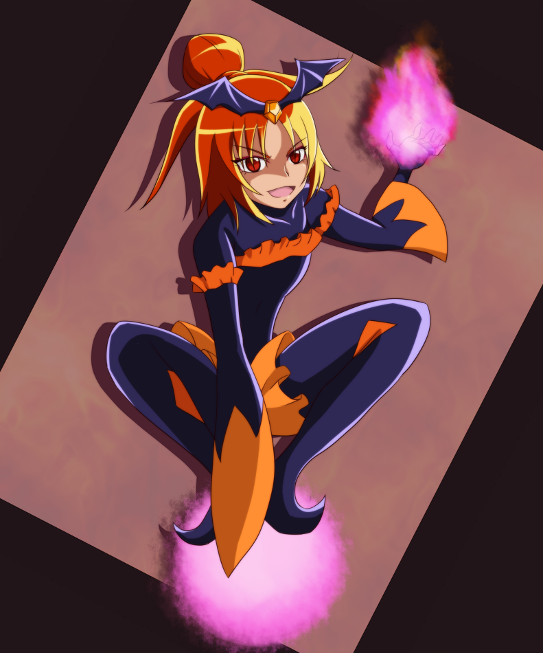 bad_end_precure bad_end_sunny bad_id bad_pixiv_id covered_navel dark_persona hands_on_hips orange_eyes orange_hair precure smile smile_precure! solo tatsuo_(tty0607) tiara