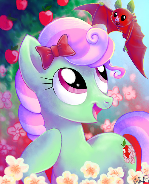 adlynh cute cutie_mark equine female feral florina_(mlp) flower friendship_is_magic fruit_bat_(mlp) hair horse mammal my_little_pony pony smile solo
