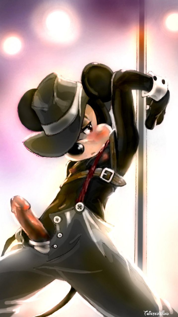 clothing disney fedora harness hat humanoid_penis male mammal mickey_mouse mouse overalls penis pole rodent shirt_cuffs solo stripper stripper_pole twistedterra