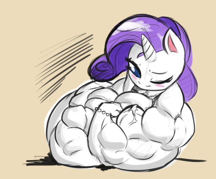 blush bodybuilder doctorplaid equine female flat_chested flexing friendship_is_magic horn mammal muscles muscular_female my_little_pony rarity_(mlp) solo unicorn