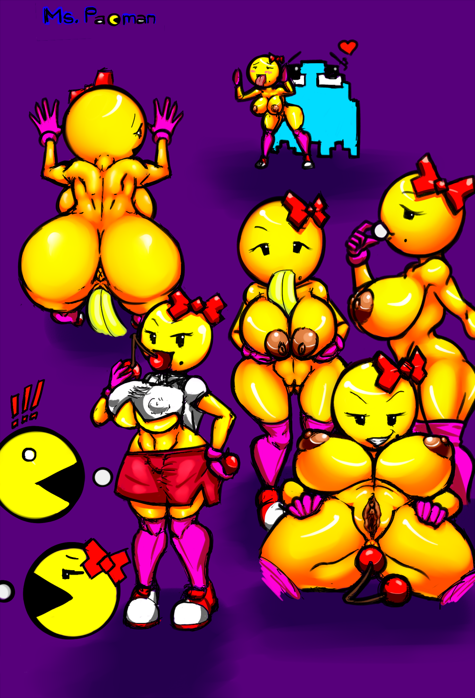 all_fours anal anal_penetration anus areola beauty_mark big_breasts big_butt breasts butt cherry clothed clothing doggy_position doggystyle english_text erect_nipples fellatio female from_behind fruit ghost grin looking_at_viewer looking_back male ms_pac-man namco navel nipples nude open_mouth oral oral_sex pac-man pac-man_(series) penetration pill presenting presenting_hindquarters pussy sex skimpy smile solo spirit text thecon tight_clothing titfuck tongue tongue_out vaginal vaginal_penetration video_games