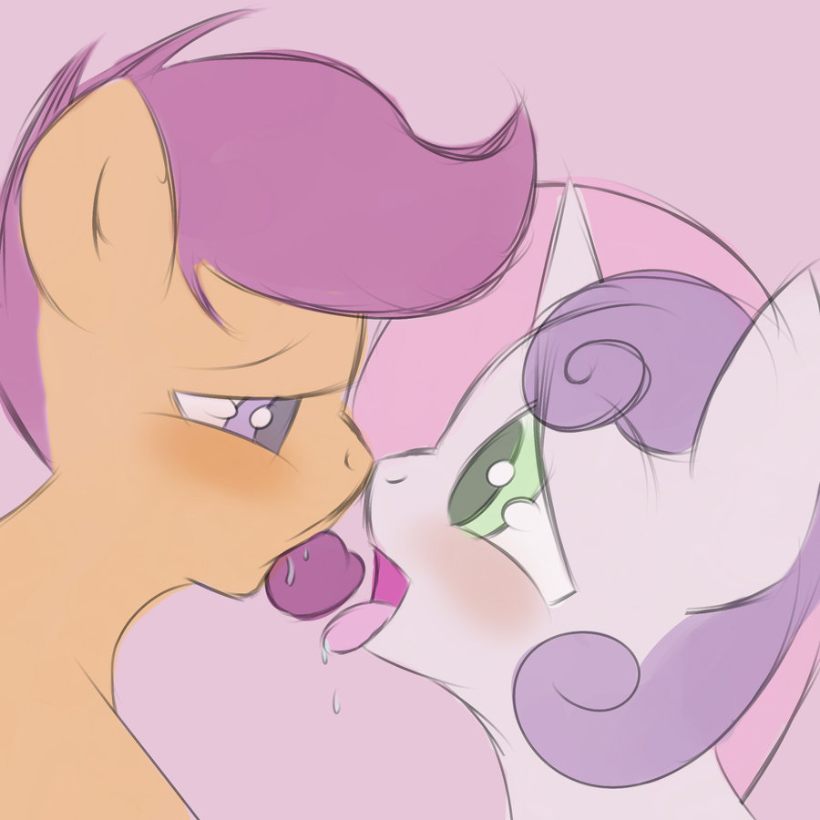 blush cub cute cutie_mark_crusaders_(mlp) drooling equine female feral friendship_is_magic fruit hair horn horse kissing kryptchild lesbian mammal my_little_pony open_mouth oral pegasus plum pony purple_eyes purple_hair saliva scootaloo_(mlp) sweetie_belle_(mlp) tongue tongue_out unicorn wings young