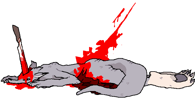 blood canine circumcised corpse dead gore knife mammal pawpads plain_background teeth white_background wolf wounded yolk_(artist)