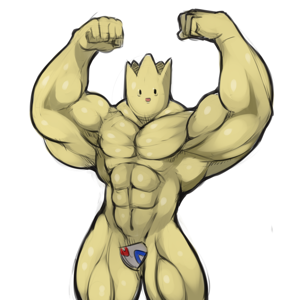 convenient_censoring fukurou_(owl222) gen_2_pokemon manly muscle no_humans nude open_mouth pokemon pokemon_(creature) pose shell simple_background smile solo togepi white_background