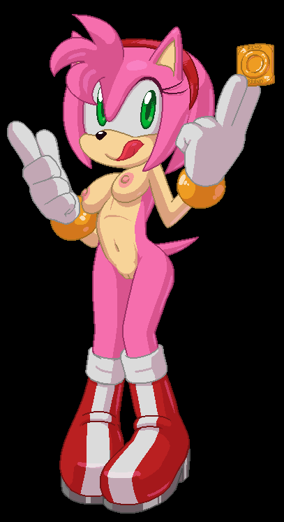 anthro areola breasts condom dress erect_nipples female green_eyes hair hedgehog is is_(artist) mammal navel nipples nude pink_hair pussy sega sonic_(series) tongue tongue_out