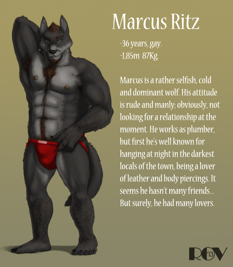 anthro armpit_hair armpits arms_behind_head beard biceps black_nose body_hair briefs brown_hair bulge canine chest_hair chest_tuft claws clothed clothing eyebrow_piercing facial_hair facial_piercing flexing fur grey_fur hair half-dressed happy_trail looking_at_viewer male mammal model_sheet muscles nipple_piercing nipples pecs piercing pose rov smile solo standing toe_claws topless treasure_trail tuft underwear wolf