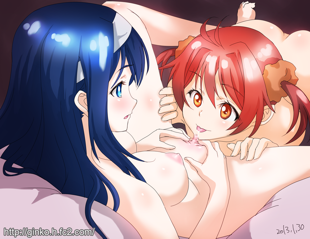 bad_id bad_pixiv_id blue_eyes blue_hair blush breasts censored clitoris cunnilingus dated erect_clitoris eye_contact futaba_aoi_(vividred_operation) ginko_(silver_fox) hairband isshiki_akane long_hair looking_at_another medium_breasts multiple_girls nipples nude open_mouth oral pussy pussy_juice short_hair smile spread_legs spread_pussy tongue twintails vividred_operation yuri