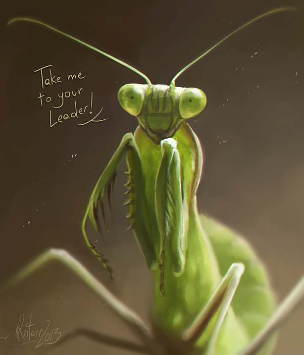 english_text feral green_eyes green_skin insect looking_at_viewer mantis nude photorealism rotarr signature text