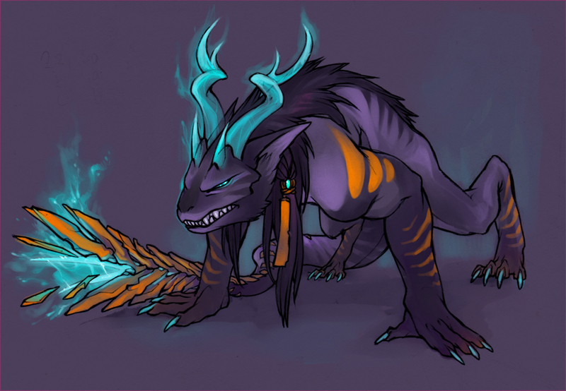 all_fours angry body_markings braid claws dragon fangs glowing harag horn markings plain_background teal_eyes teeth