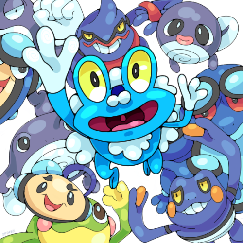 croagunk froakie lowres no_humans palpitoad pokemon politoed poliwag poliwhirl poliwrath seismitoad toxicroak tympole