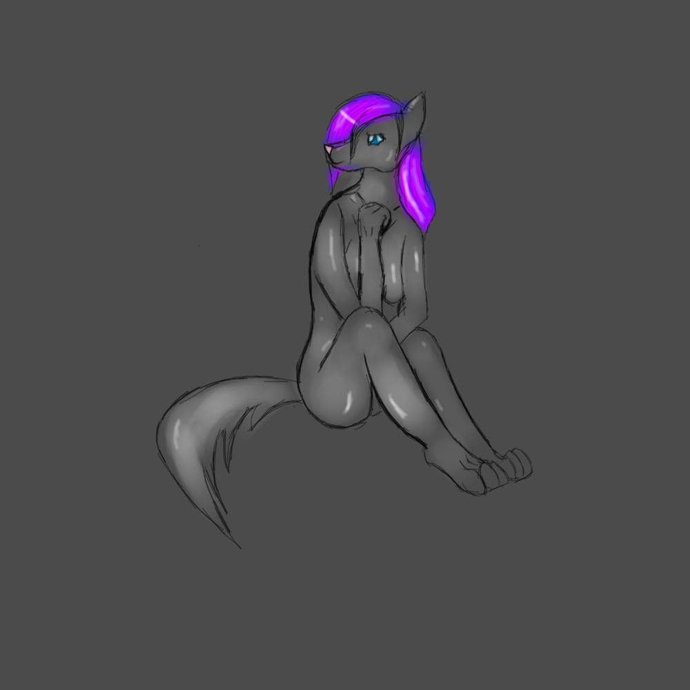 anthro blue_eyes breasts canine female fur grey_fur hair invalid_tag mammal pink_hair pink_nose plain_background purple_hair sitting solo unknow_artist unknown_artist wolf