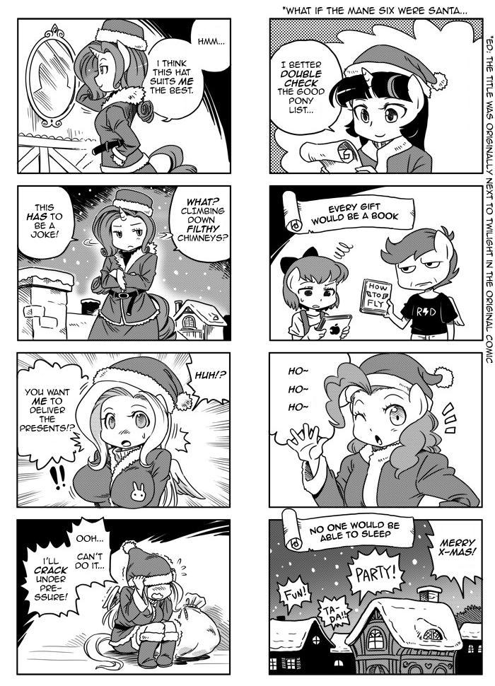 4koma ?_? anthro anthrofied apple_bloom_(mlp) christmas clothing comic equine female fluttershy_(mlp) friendship_is_magic group holidays horn horse look_of_disapproval mammal my_little_pony pegasus pinkie_pie_(mlp) pony rarity_(mlp) scootaloo_(mlp) shepherd0821 twilight_sparkle_(mlp) unicorn wings