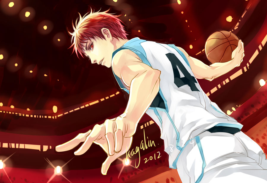 akashi_seijuurou basketball basketball_uniform clothes_writing kagalin kuroko_no_basuke male_focus red_eyes red_hair signature solo sportswear