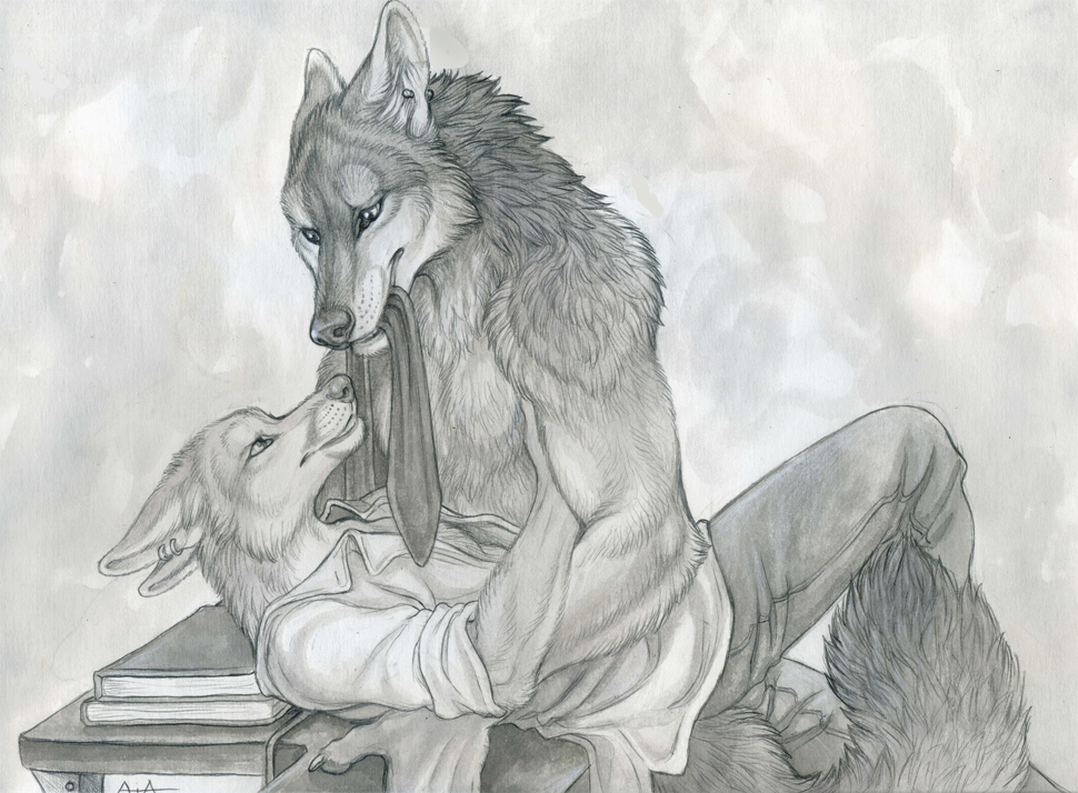 canine clothing duo fennec fox gay kissing male mammal marcus necktie reis rukis wolf