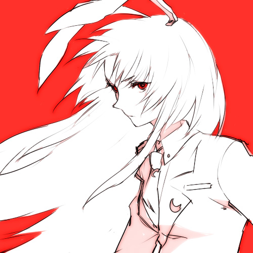 animal_ears bunny_ears egawa_satsuki lowres monochrome red red_background red_eyes reisen_udongein_inaba solo touhou