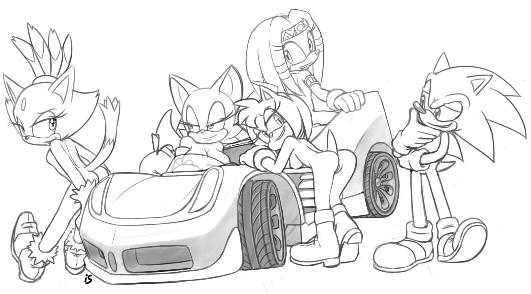 amy_rose anthro bat big_breasts blaze_the_cat breasts butt car cat cleavage feline hedgehog is monochrome nude presenting presenting_hindquarters pussy rouge_the_bat sega sonic_(series) sonic_the_hedgehog tikal_the_echidna