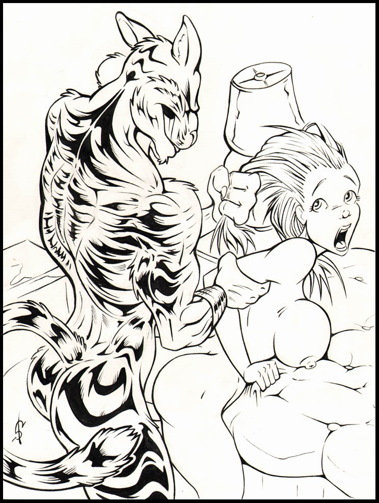 anthro breasts duo ezzleo feline female hair human human_on_anthro interspecies kathleen light_skin male mammal nipples open_mouth penetration russ sex straight tiger vaginal vaginal_penetration