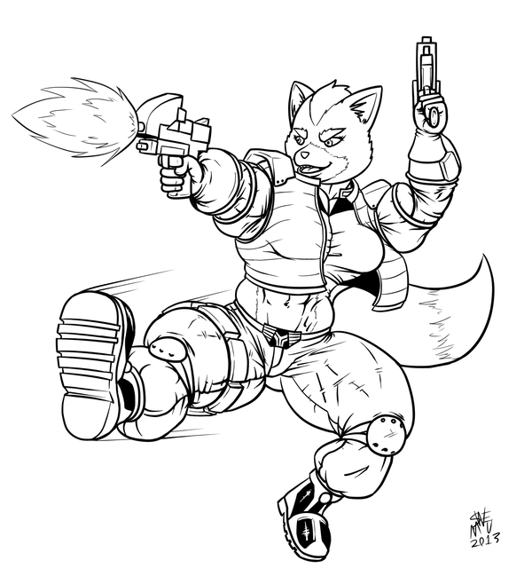 abs belt boots breasts canine clothing crossgender female fox fox_mccloud gun inks invalid_tag jacket kick knee_pads mammal muscles muscular_female nintendo open_mouth pistol ranged_weapon shirt star_fox swemu video_games weapon