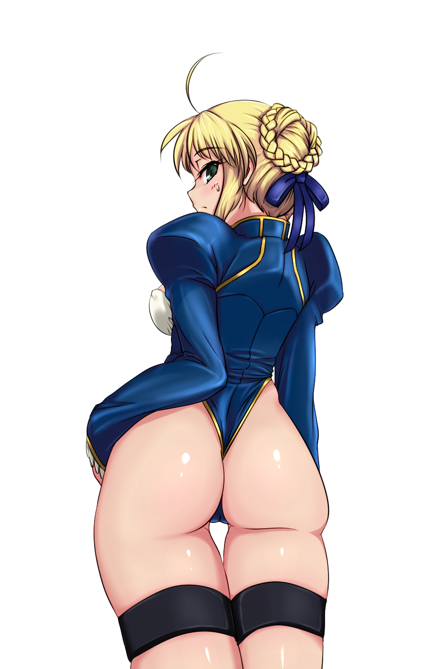 ahoge artoria_pendragon_(all) ass blonde_hair cameltoe fate/stay_night fate_(series) haruhisky highres looking_back saber shiny shiny_skin