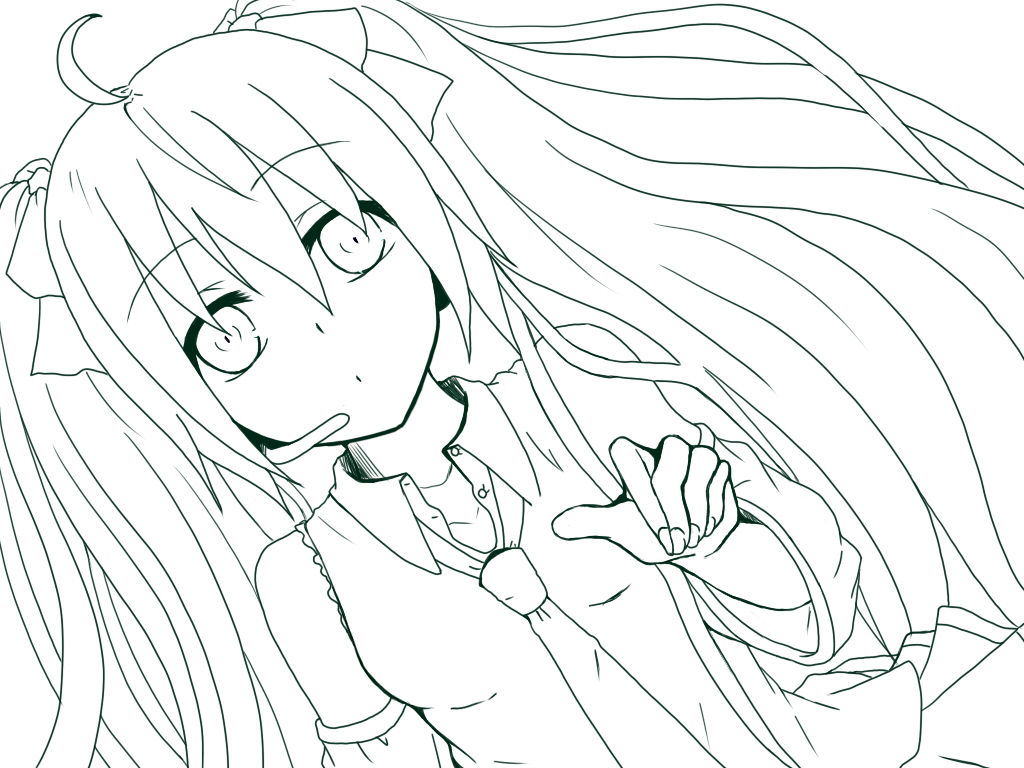 bad_id bad_pixiv_id hatsune_miku lineart long_hair looking_at_viewer monochrome natusima necktie solo vocaloid