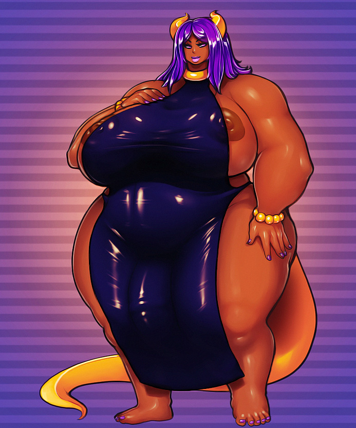big_breasts breasts chubby clothing dark_skin dickgirl dress female herm horn huge_breasts intersex modeseven morbidly_obese nitrotitan not_furry overweight solo standing succubus tight_clothing