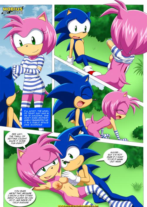 breasts eyes_closed female hair hedgehog male mammal mobius_unleashed outside penis pink pink_body pink_hair public sega sex sonic_(series) sonic_the_hedgehog straight text undressing